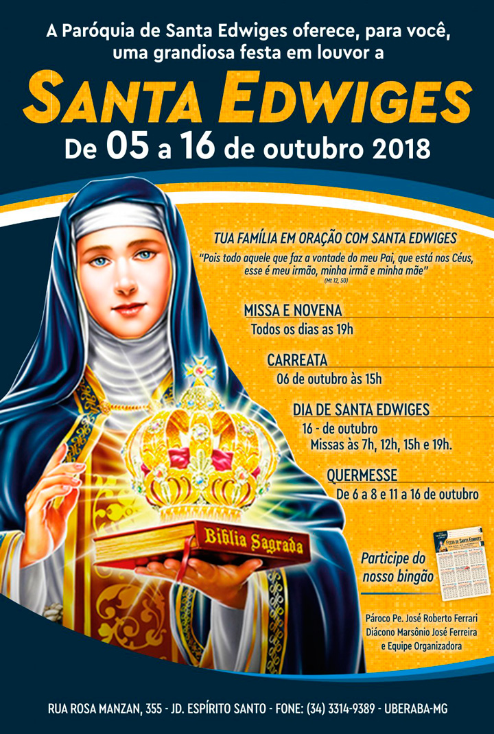Dia de Santa Edwiges e São Geraldo Majela é celebrado hoje em Uberaba